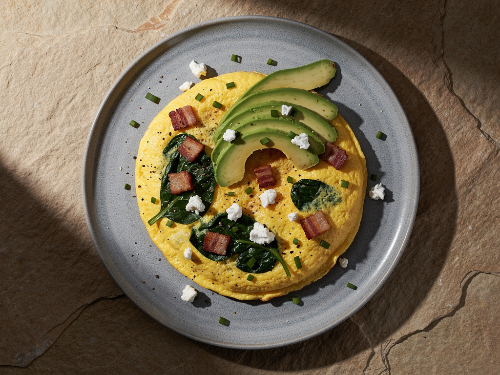 Omlet ze szpinakiem, boczkiem i fetą (sycący)