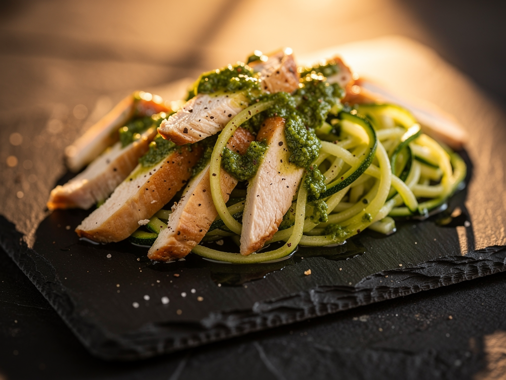 Sycący kurczak z pesto i cukinią